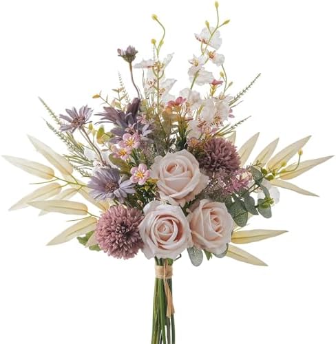 16-inch Artificial Fake Flowers Silk Table Arrangements Faux Plastic Floral Centerpieces for Home Kitchen with Roses, Dandelions, Chrysanthemum, Phalaenopsis, Eucalyptus, Sages, Orchids by PEAULEY