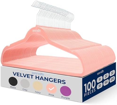 SereneLife Velvet Hangers – 100 Pack, Slim & Space Saving for Closets by SereneLife