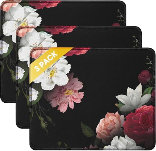 JIKIOU 3 Pack Mouse Pad with Stitched Edge, Portable Size-10.2x8.3in Peony by JIKIOU