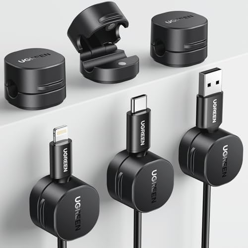 UGREEN Cable Organizer Clips, Adhesive Cable Management - 6-Pack Strong Magnetic Cord Holder for Desk to Keep Phone Charging Cables, Computer Cords, and Various Cord Organized for Nightstand, Black by UGREEN