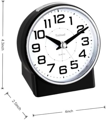 Tinload 4.3" No Ticking Analog Alarm Clock,Silent Readable for Seniors,Easy to Set,Gradual Rise Alarm,Big Numbers,On/Off Switch on Side,Gentle Wake,Snooze,Lighted on Demand,Battery Operated,Black - Image 3