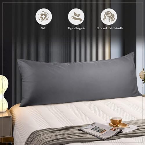 WishSmile Body Cooling Pillowcase Long Pillow Case Breathable Cool Silky Soft Rayon Derived from Bamboo Fabric, Hair and Skin Friendly, Dark Grey, 1 Pack, 20x54IN - Image 5