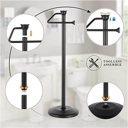ZCCZ - Free Standing Toilet Paper Holder Stand with Reserve, Bathroom Tissue Dispenser Storage for 5 Mega Rolls, Black Toilet Paper Roll Organizer for Modern Bathrooms - Image 5