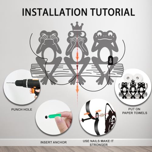 WADORN Funny Frogs Metal Toilet Paper Holder for Extra 8 Rolls, Black Toilet Tissue Storage Decorative Toilets Paper Rolls Organizer Wall Mounted for Bathrooms Home Housewarming Gifts - Image 5