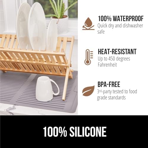GORILLA GRIP Patented BPA-Free Silicone Dish Drying Mat, 13x11, Gray - Image 4