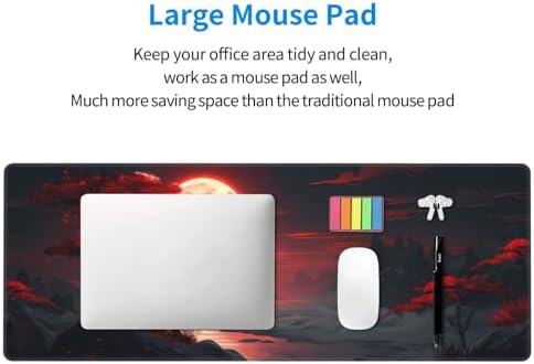 Extended Gaming Mouse Pad, Large Desk Mat XL Anime Mouse Pad Waterproof with Stitched Edges, Non-Slip Desktop Pad for Home and Office, Level Up Your 31.5x11.8 Inch (Darkness Red Moon) - Image 6