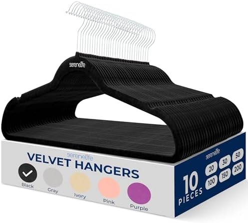 SereneLife 10-Pack Black Velvet Clothes Hangers, Non-Slip & Heavy Duty by SereneLife