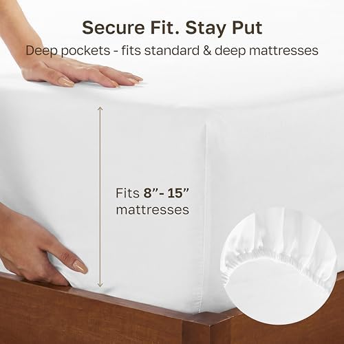 California Design Den Soft 100% Cotton Sateen Twin XL Fitted Sheets, White - Image 4