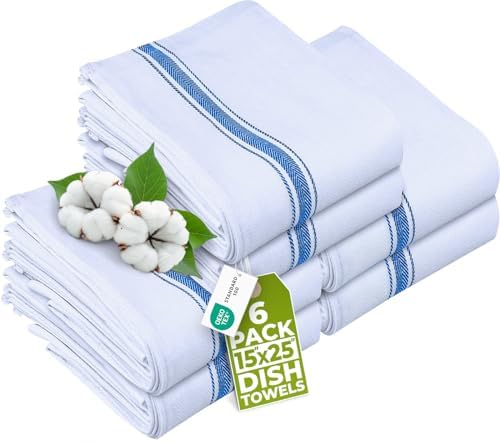 Utopia Towels Blue Dish Towels [6 Pack - 15 x 25 Inches] 100% Ring Spun Cotton Highly Absorbent & Reusable Cleaning Bar, Tea, Kitchen and Dishcloths Set - 200 GSM by UTOPIATOWELS