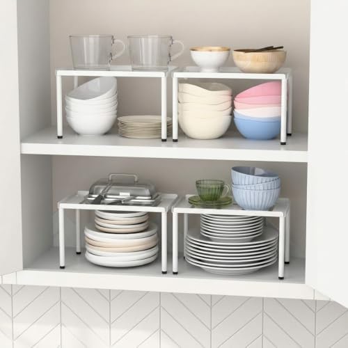 Cabinet Organizer Shelf, 2 Tier Kitchen Cabinet Organizer with Stackable Cabinet Shelves for Kitchen Countertop Storage, Metal Kitchen Shelf Organizer for Spice, Pantry & Under Sink (White) - Image 5