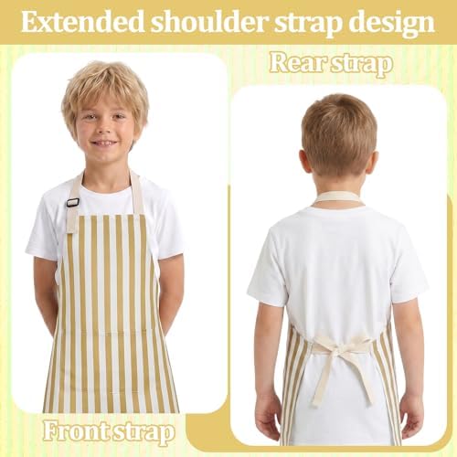 Kids Apron for Cooking Adjustable Striped Kids Apron with Pockets - Image 4