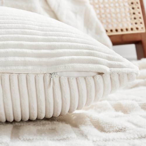 Fancy Homi Set of 2 Cream White Lumbar Decorative Throw Pillow Covers 16x26 Inch for Living Room Couch Bed, Boho Farmhouse Forest Green Home Decor, Soft Corduroy Corss Patchwork Cushion Case 65x40 cm - Image 3
