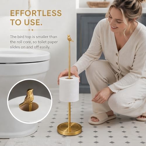 Bird Toilet Paper Holder Stand for 4 Rolls, Cute Animal Bathroom Decor, Funky Decorative Freestanding Toilet Roll Holder - Gold - Image 2