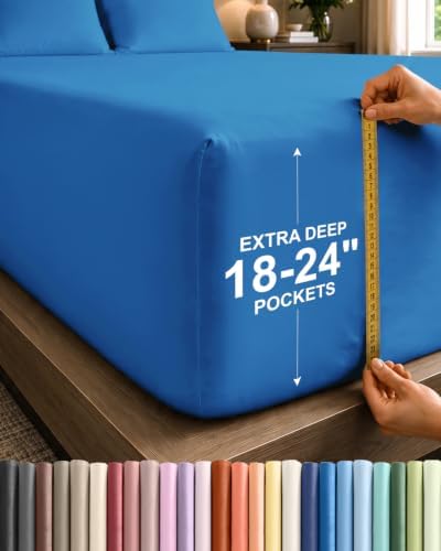 CGK Extra Deep Split King Single Fitted Sheet Only - Royal Blue by CGKUnlimited