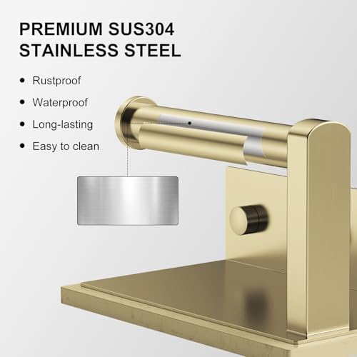 Brushed Gold Toilet Paper Holder with Marble Shelf Tissue Roll Holder - Image 6