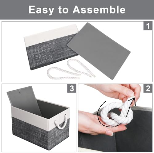Fab totes Storage Bins 3-Pack, Foldable Storage Baskets for Organizing Toys, Books, Shelves, Closet, Large Storage Box with Rope Handles, Sturdy Organizer Bins, White & Black - Image 4