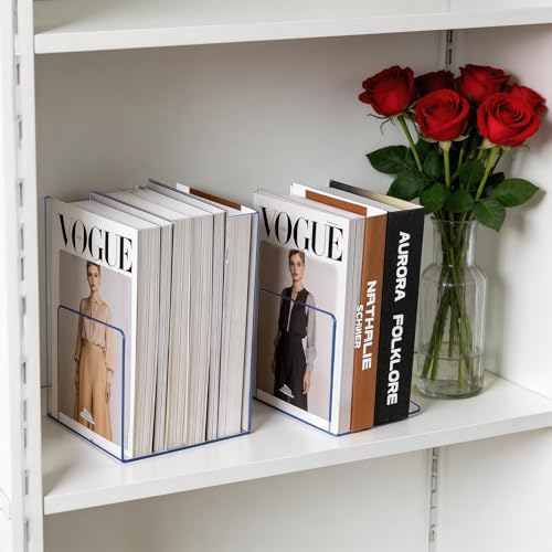16 Pcs Acrylic Bookends, Book Ends Clear Acrylic Bookends for Shelves, Transparent Bookend Organizer, Book Holder Stand Decorative, Book Stoppers for Heavy Duty Books, CD, File, Video Games - Image 4