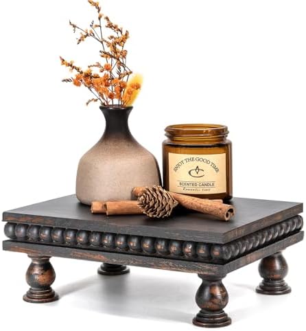 EOSAHR Wood Riser with Beaded: Pedestal Stand for Kitchen Decor, Old Black by EOSAHR