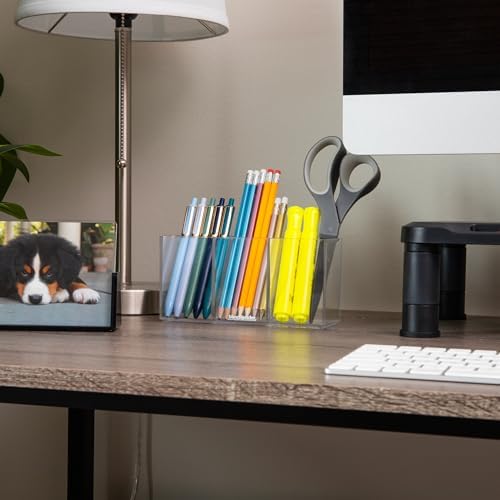 Mind Reader Pen and Accessories Holder, Desktop Organizer, Makeup Organizer, Office, Acrylic, 7"L x 2.5"W x 3.5"H, Set of 3, Clear - Image 2