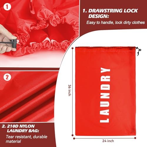 Isink Heavy Duty Laundry Bag with Strap,2 Pack Travel Laundry Bags for Dirty Clothes,24" x 36" Large Laundry Bag for Traveling,Camping,Dorm (Black + Red) - Image 3