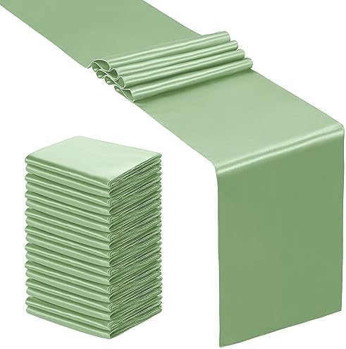 SiinvdaBZX 24 Pcs Sage Green Satin Table Runner 12 x 108 inches Long by SiinvdaBZX