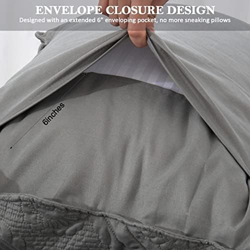 BOSOWOS Quilted Pillow Shams Set of 2, Decorative Microfiber Standard Bed Pillow Shams, Soft Breathable Pillow Covers with Envelope Closure (Grey, 2Pcs:20 x 26inch) - Image 3