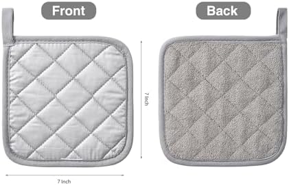Kitchen Pot Holders Set Heat Resistant Pure Cotton Potholders Kit Trivets Large Coasters Hot Pads Terry Pot Holders for Everyday Cooking and Baking by 7 x 7 Inch Set of 4 Grey - Image 2