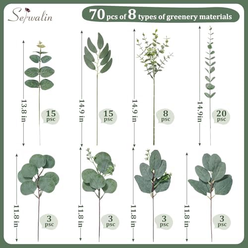 Serwalin 70PCS Mixed Eucalyptus Stems Bulk, Faux Greenery Stems - Image 2