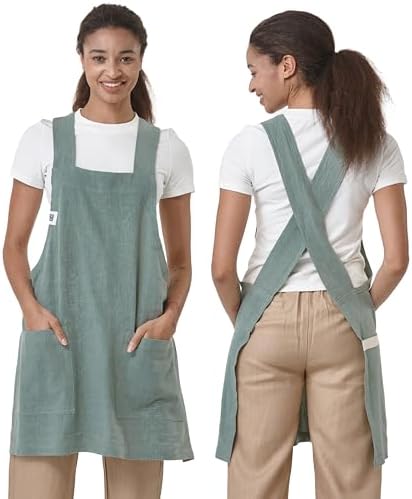 Cross Back Smock Apron with Pockets 4292Z by Guolamy