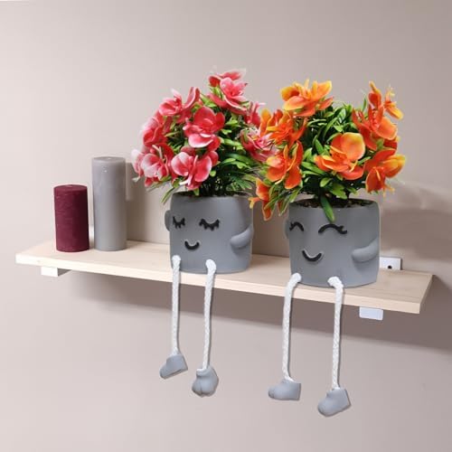 Zerzsy 2 Pack Cute Artifical Plants Fake Flowers in Cement Pots Bathroom Shelf Small Plants Decor - Artificial Greenery Potted Plant for Home Spring Home Office Decorations - Image 3