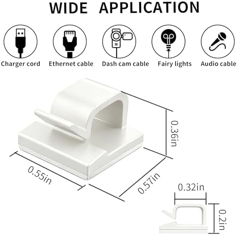 20 Pack Adhesive Cable Clips for Cord Management, Small Wire Holders for Desk Wall Car, Strong Sticky Cable Organizer for Phone Charger, USB, TV, Ethernet & More (20, White) - Image 2