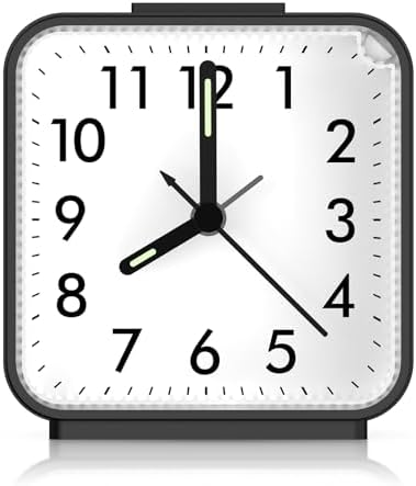 AMIR Analog Alarm Clock, Silent Non Ticking Small Clock, Travel Alarm Clock with Snooze & Light, Ascending Beep Sounds, Battery Operated Loud Alarm Clock for Bedroom, Bedside, Desk (Black) by AMIR
