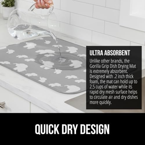 GORILLA GRIP Ultra Absorbent Microfiber Dish Drying Mat, 16x18, Elephants - Image 3