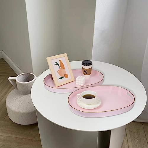 MAONAME Pink Decorative Tray Set of 2, Oval Serving Tray with Handles - Image 4