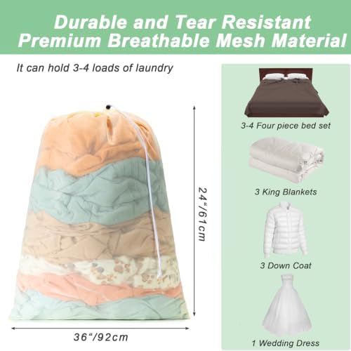 1 Pack Mesh Travel Laundry Bag 24" x 36"Extra Large Dirty Clothes Organizer - Image 2