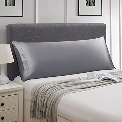 Ersmak Satin Body Pillow Cover, 20x54 Inches Grey Ultra Soft Case for Hair and Skin, Silky Slip Cooling Long Side Pillowcase With Envelope Closure - Image 2