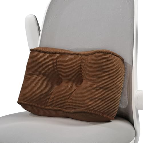 Lumbar Support Pillow for Study Desk Chair, Bite-Size Natural Latex Foam Back Support Pillow for Lower Back Pain Relief, Soft & Support Corduroy Office Chair Cushion, S, Brown by Glyzia