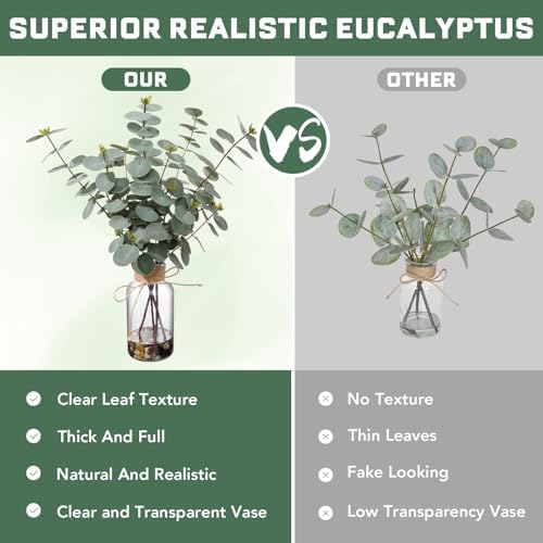 Artificial Eucalyptus Stems in Glass Vase, 15.74-in Greenery - Image 3