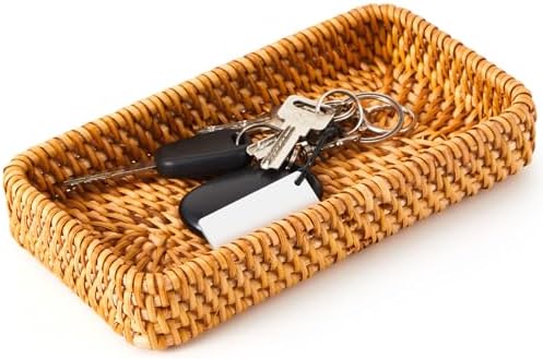 Hushee 1 Pcs Small Wicker Key Basket Entryway Table, Brown, Rectangle by Hushee