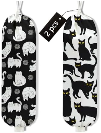 2Pcs Cat Plastic Bag Holder, Black and White Wall Mount Grocery Bag Holder by Unknown