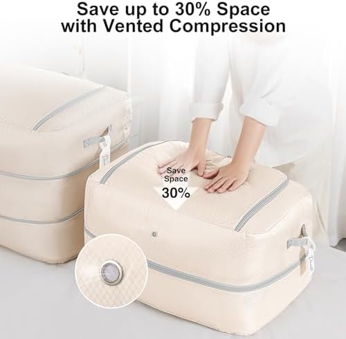 Comforter Storage Bag - 110L Large Capacity Blanket Storage Bags 2-Layer Ultra Space Saving Self Compression Organizer, Washable Compression Bags for Storage Comforter Blanket, 4-Pack, Beige - Image 3
