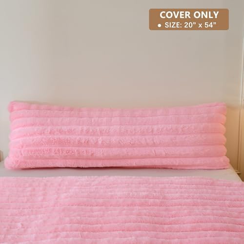 MEGO 20x54 Body Pillow Cover, Fluffy Wide Ribbed Faux Rabbit Fur, Pink - Image 2