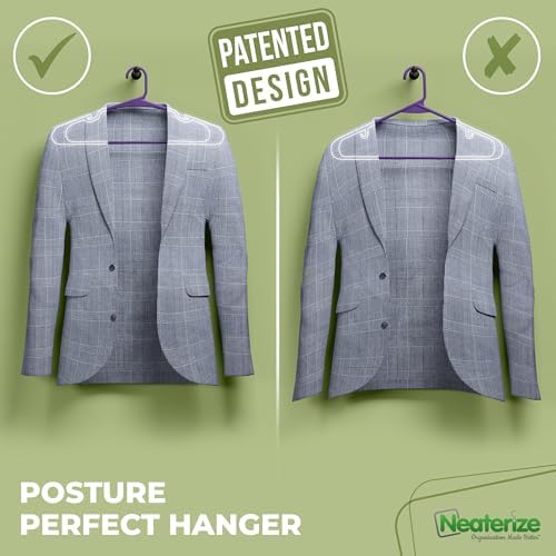 NEATERIZE Clothes Hangers Plastic 100 Pack for Adults - Plastic Hangers, The Perfect Coat Hanger and Space Saving Clothes Hangers for Closet - Purple Hangers - Image 3