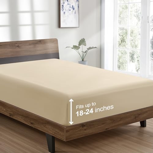 FreshCulture Twin XL Fitted Sheet Only - Hotel Quality Ultra Soft & Breathable Brushed Microfiber Fitted Sheet with 21 Inch Deep Pockets - Fits Twin XL Size Bed (Beige) by FreshCulture