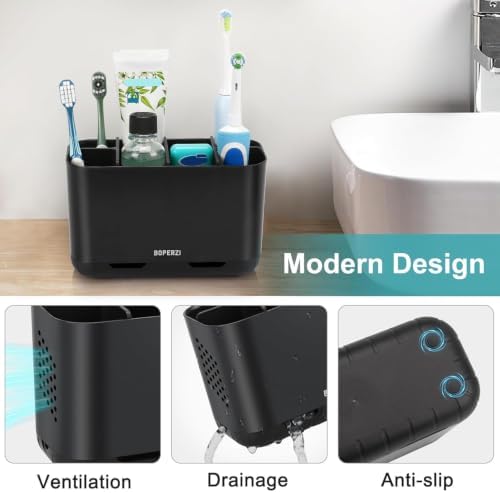 Boperzi Toothbrush Holders for Bathrooms Organizers and Storage, Large Tooth Brush Holders with Drainage, Anti-Slip Electric Toothbrush and Toothpaste Holders Caddy for Shower Kids Family, Black - Image 4