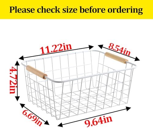 Kitchen Wire Baskets Farmhouse Decor Metal Food Storage Organizer,Household Refrigerator Bin with Built-in Handles for Cabinets, Pantry, Bathroom,2 Packs(white) - Image 2
