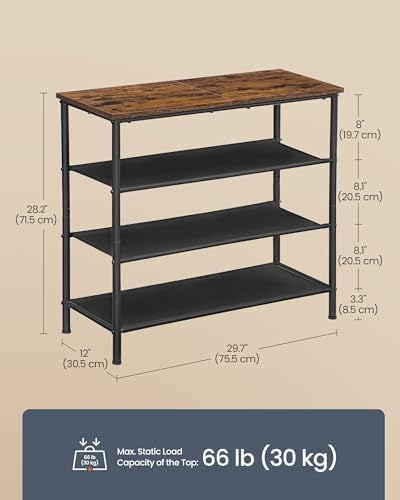SONGMICS HOME 4-Tier Shoe Rack, Free Standing Shoe Storage Organizer, 12 x 29.7 x 28.2 Inches, Metal Frame with Top Surface for Closet Entryway, Rustic Brown and Black - Image 2