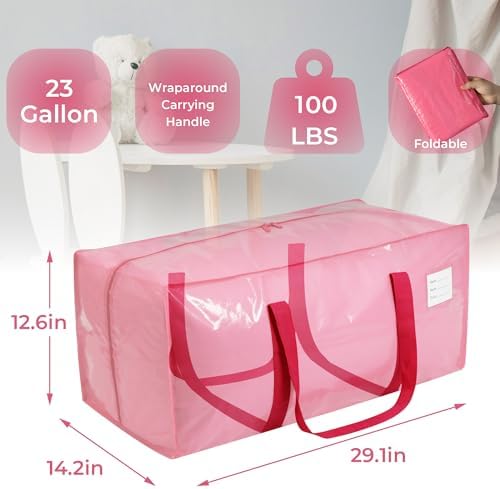 VTSVTS 6 Pack Extra Heavy Duty Large Moving Bags with Comfortable Handle & Strong Zipper,Storage Totes for Space Saving Moving Storage College Supplies Alternative to Moving Box,Pink - Image 3