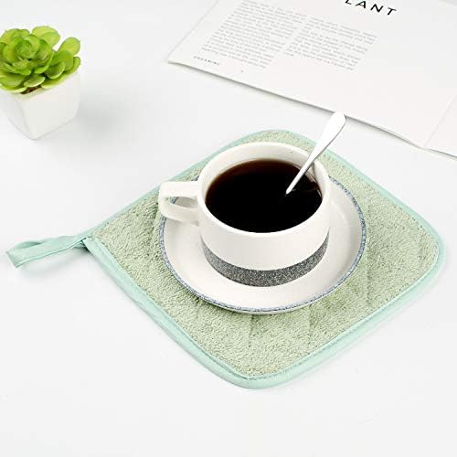 100% Cotton Kitchen Everyday Basic Terry Pot Holder Heat Resistant Coaster Potholder for Cooking and Baking Set of 5 Mint Green - Image 6