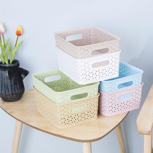 5PCS Plastic Storage Baskets, Small Baskets for Organizing, Small Pantry Organizer Basket Bins. For Countertops, Cabinets, Bedrooms, and Bathrooms Wait (Pink/Yellow/Blue/Beige/Green) - Image 7